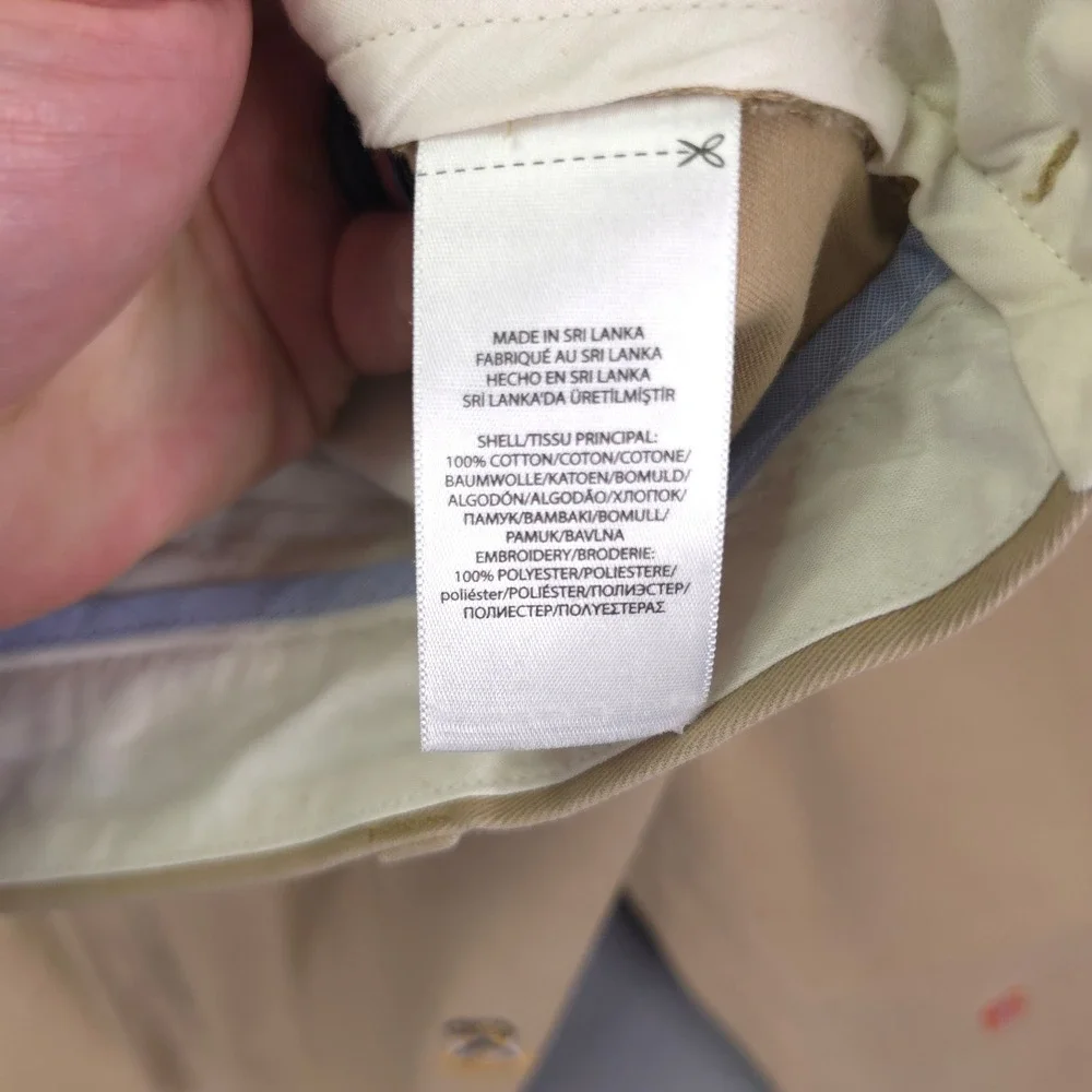 POLO RALPH LAUREN Chino Pants Crest Embroidery Khaki 35x32 Classic Fit Cotton